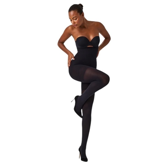 NEW Spanx Tight End High-Waisted Luxe Leg Tights in Very Black Opaque - Size A - Picture 1 of 10